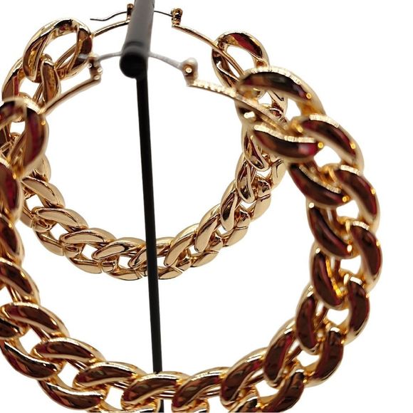 INC Chain Link Hoop Earrings - Picture 3 of 4